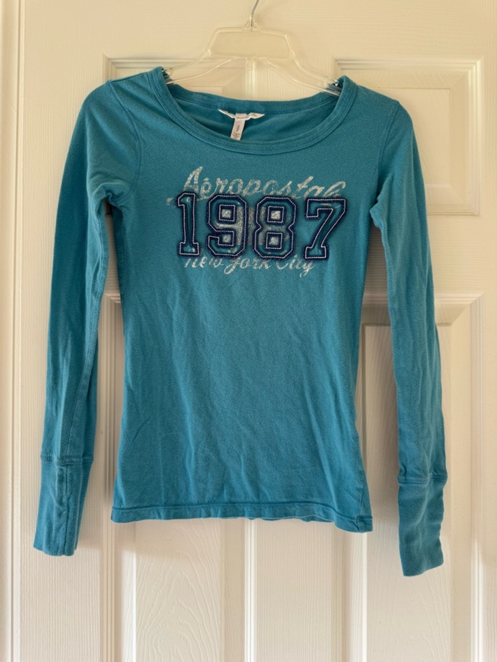 Aeropostale Teal Long Sleeve 1987 Graphic Tee